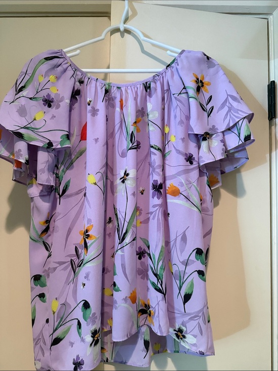 Cynthia Rowley Tops - Cynthia Rowley Lavender Floral Off-Shoulder Ruffle Blouse